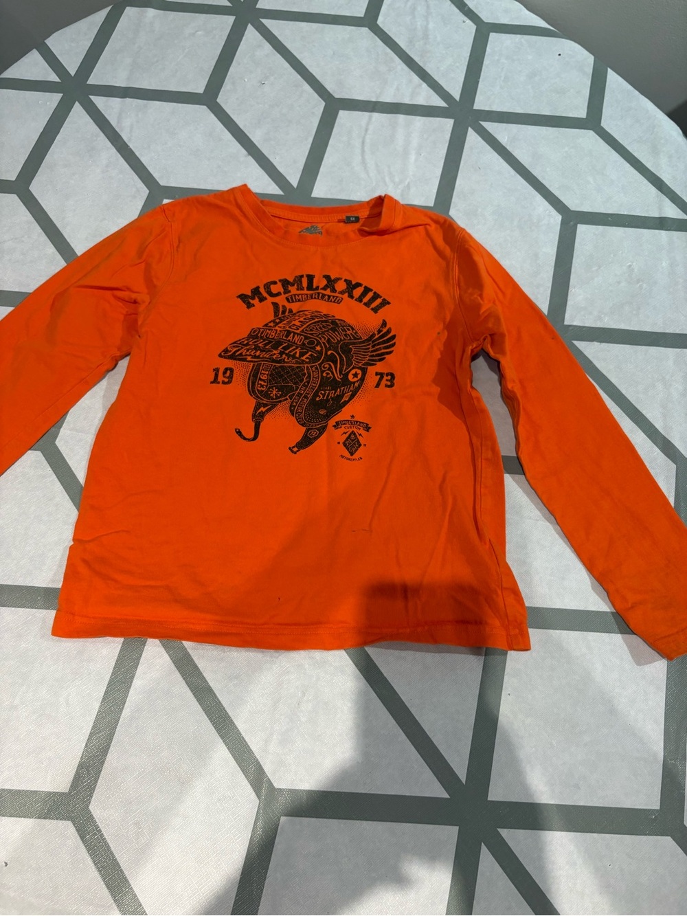 3/15$ Timberland Orange Long-Sleeve Tee with Black Graphic